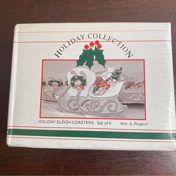 Oneida Holiday Sleigh Coasters Set of 6 Original Box Wm Rogers Vintage 1988 - Picture 3 of 5